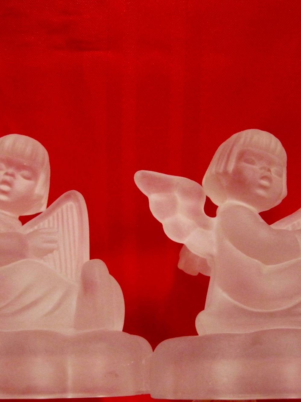 Vintage 1995 Goebel MJ Hummel Cherub Angels Candlesticks Holder. Frosted Crystal